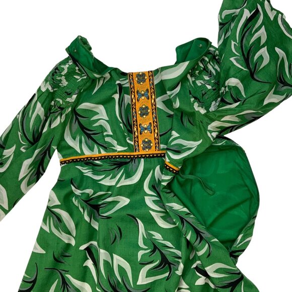 Anthropologie Vanessa Virginia Musa Dress 8 Green Tropical Mini Flare Sleeve - Picture 10 of 12